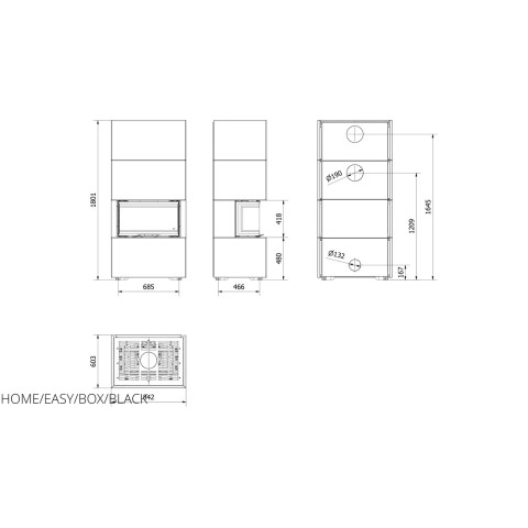 Камінна топка Kratki NBC 7 в корпусі HOME EASY BOX сталевий - чорний