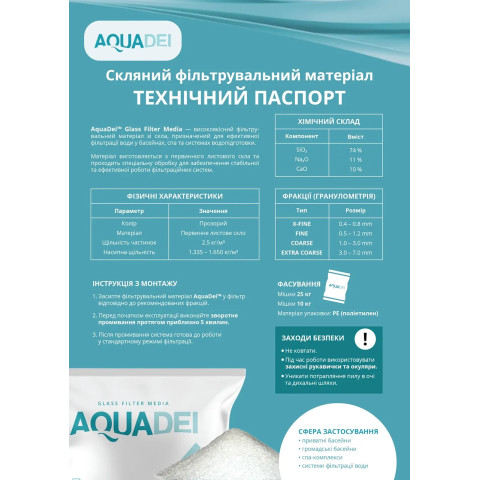 Скляна засипка 25 кг, AquaDei Fine 0.5-1.2 mm