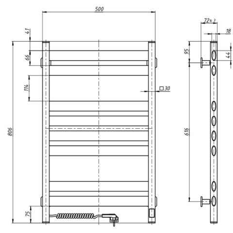 Рушникосушка Ellipse 500х800 Sensor ліва, чорний муар