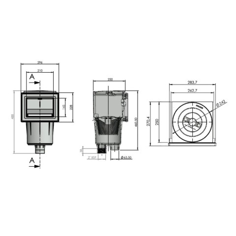 Скімер для басейну Astral 17.5L, SPS 250, 210 х 145 мм, з латунними вставками, під плівку