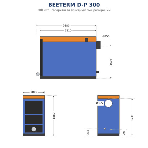 Твердопаливний котел 300 кВт BEETERM D-P 300 до 3000 м² обігріву