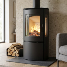 Стальная печь-камин Kratki FALCON 9 VIEW, чёрная облицовка, 10 кВт