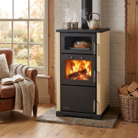 Турецький дров'яний автоматичний котел-камін центрального опалення з водяним контуром та духовкою Duval EW-5350 BG HYDRO 25 кВт