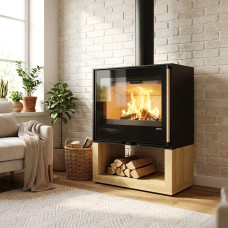 Польская печь на дровах до 55 м² стальная Defro Home CUBEN S WOOD черная 5,5 кВт (71х37х91 см)