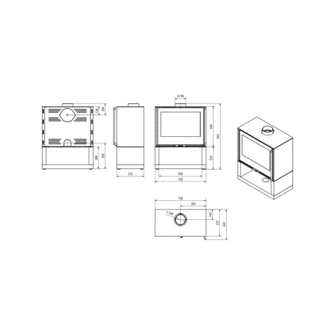 Польская печь на дровах до 55 м² стальная Defro Home CUBEN S WOOD черная 5,5 кВт (71х37х91 см)