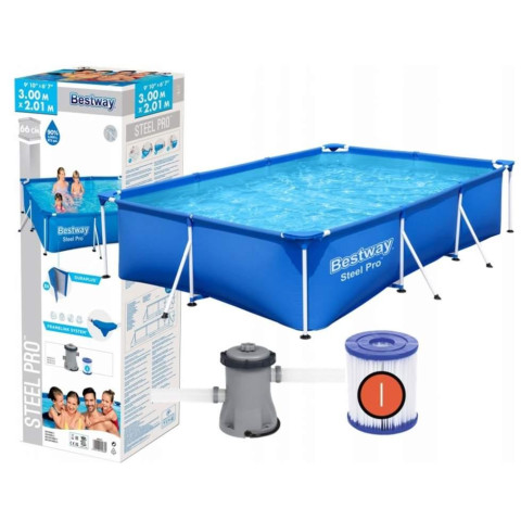 Каркасний басейн Bestway 300x201x66 см прямокутний для дітей з картриджним фільтром 3,3 м³ (56411)