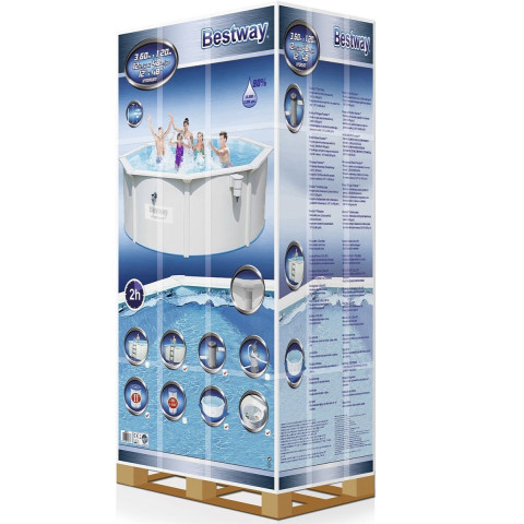 Збірний басейн (360x120 см) круглий, Bestway Hydrium 56574, наземний, 11 м³ з пісочним фільтром, сходами та тентом