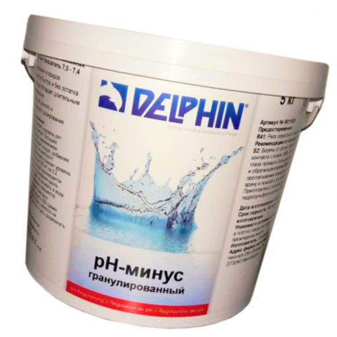 Засіб для зниження ph Delphin pH-Minus 5 кг у гранулах. Підтримка рівня pH у діапазоні 7.2-7.4