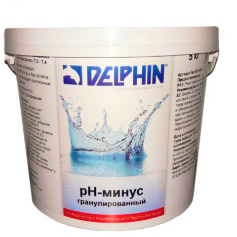 Засіб для зниження ph Delphin pH-Minus 5 кг у гранулах. Підтримка рівня pH у діапазоні 7.2-7.4