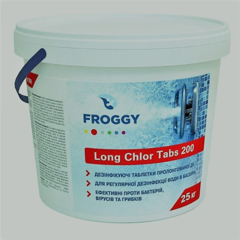 Froggy Long Chlor Tabs 200 25 кг. Тривалий хлор у таблетках для басейну (таблетки 200 гр)