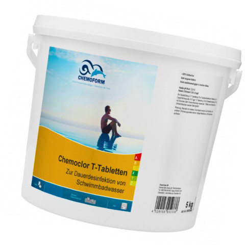 Хлор тривалий максі Chemoform Chemoclor T-Tabletten 5 кг (таблетки по 200 г). Дезінфекція басейну