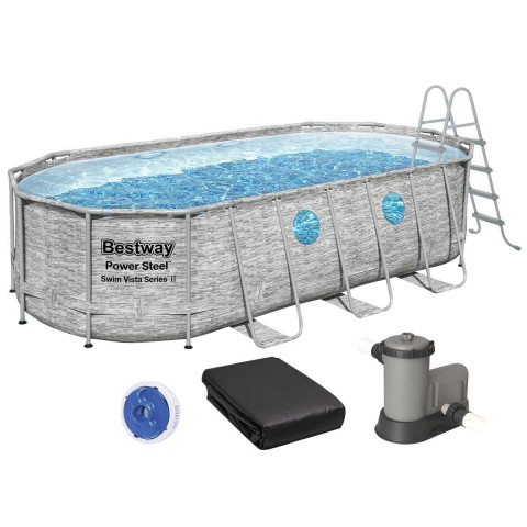 Каркасний басейн Bestway 549x274x122 см овальний з картриджним фільтром ротанг 13,4 м³ з драбиною та тентом (56716)