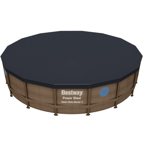 Каркасний басейн Bestway 488x122 см круглий з картриджним фільтром 19,5 м³ ротанг зі сходами та тентом (56725)