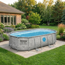 Каркасний басейн Bestway 427x250x100 см овальний з картриджним фільтром 7,2 м³ з драбиною та тентом (56714)