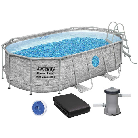 Каркасний басейн Bestway 427x250x100 см овальний з картриджним фільтром 7,2 м³ з драбиною та тентом (56714)