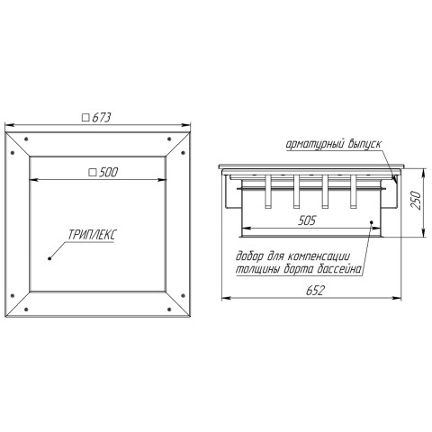 Ілюмінатор квадратний 500х500 мм