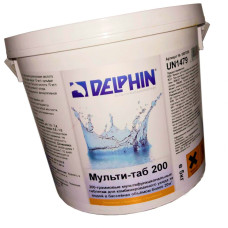 Комплект хімії для басейну Delphin Мультитаб 200 5 кг (таблетки по 200 г). Тривала повільна хлорка