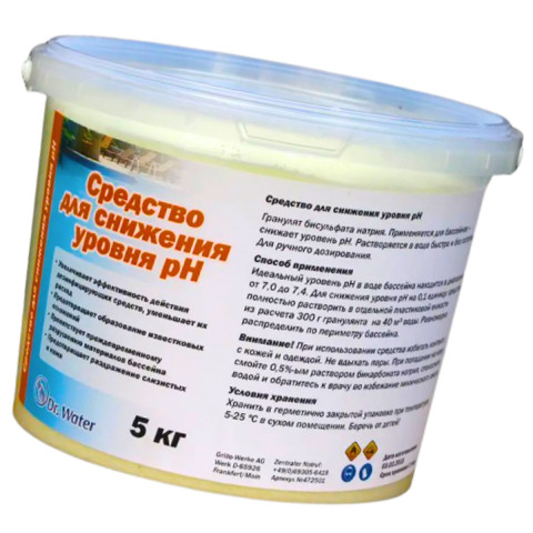 Засіб для зниження рівня pH Dr.Water PH-Minus 5 кг у гранулах. Бісульфат натрію