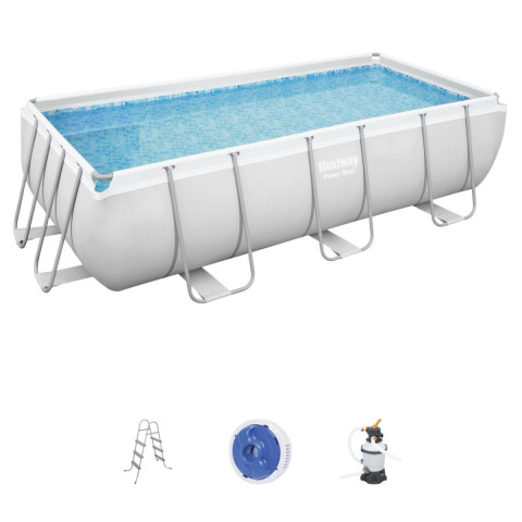 Каркасний басейн Bestway 404x201x100 см прямокутний з піщаним фільтром 6,5 м³ з драбиною та дозатором хлору (56442)