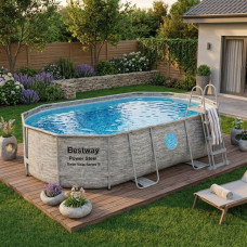 Каркасний басейн Bestway 488x305x107 см овальний з пісочним фільтром 10,9 м³ зі сходами, тентом та дозатором хлору (56946)