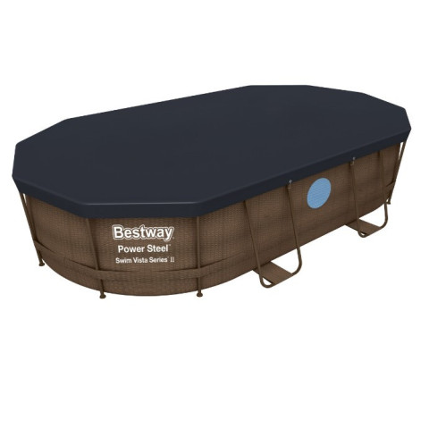 Каркасний басейн Bestway 488x305x107 см овальний з пісочним фільтром 10,9 м³ зі сходами, тентом та дозатором хлору (56946)