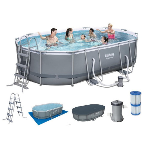 Каркасний басейн Bestway 488x305x107 см овальний з картриджним фільтром 10,9 м³ зі сходами, тентом та дозатором хлору (56448)