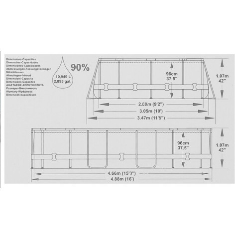 Каркасний басейн Bestway 488x305x107 см овальний з картриджним фільтром 10,9 м³ зі сходами, тентом та дозатором хлору (56448)
