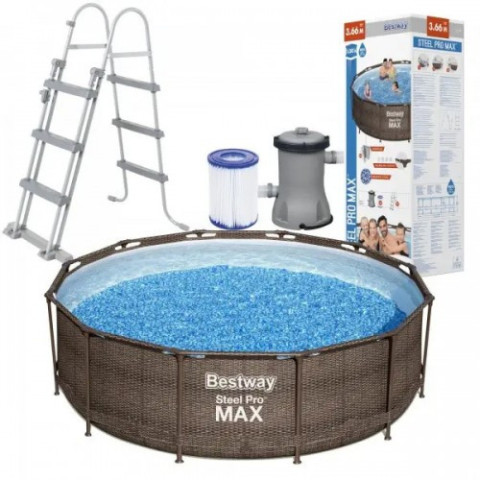 Каркасний басейн Bestway 366x100 см круглий з картриджним фільтром ротанг 9,2 м³ з драбиною (56709)