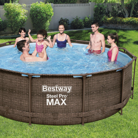 Каркасний басейн Bestway 366x100 см круглий з картриджним фільтром ротанг 9,2 м³ з драбиною (56709)