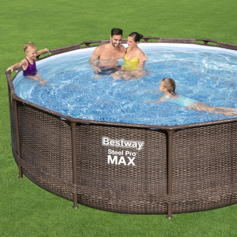 Каркасний басейн Bestway 366x100 см круглий з картриджним фільтром ротанг 9,2 м³ з драбиною (56709)