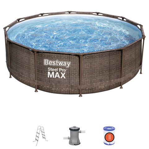 Каркасний басейн Bestway 366x100 см круглий з картриджним фільтром ротанг 9,2 м³ з драбиною (56709)