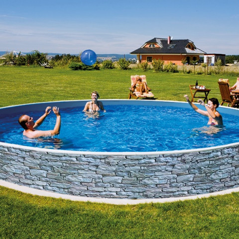 Комплект чеського морозостійкого басейну (400х120 см) Azuro Stone круглий, лайнер Lagoon 0.5 мм, 15 м³ металевий збірний