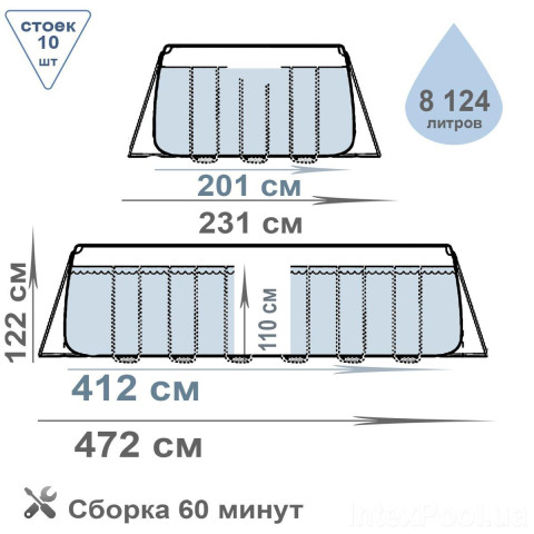 Каркасний басейн Bestway 56722 (412х201х122 см) з картриджним фільтром та сходами
