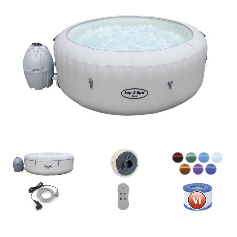 Надувний СПА-джакузі Bestway Lay-Z-Spa Paris 60013 круглий 196x66 см 4-6-місний аеромасаж LED-підсвітка
