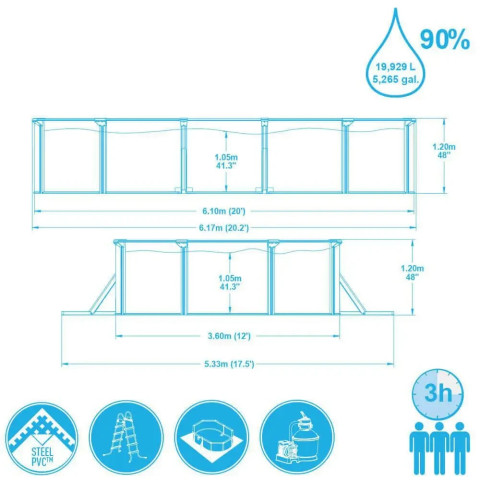 Збірний басейн Bestway Hydrium 56369 (610х360х120 см) круглий, 19 м³, з пісочним фільтром, сходами та тентом, наземний