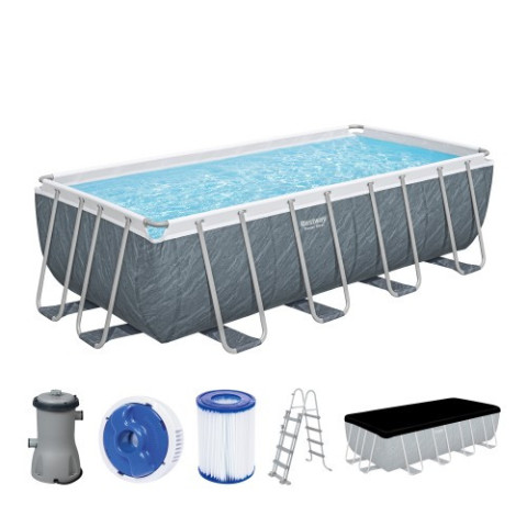 Каркасний басейн Bestway 488x244x122 см прямокутний без фільтра 11,5 м³ зі сходами, дозатором хлору та тентом (56996)