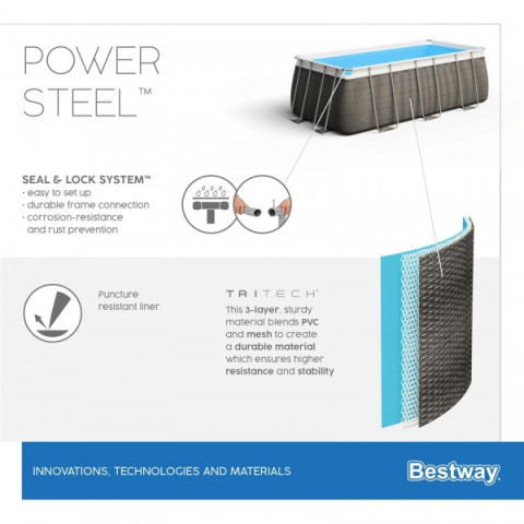 Каркасний басейн Bestway 488x244x122 см прямокутний без фільтра 11,5 м³ зі сходами, дозатором хлору та тентом (56996)