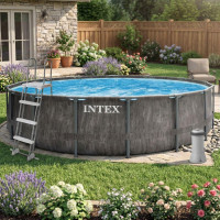Каркасний басейн Intex 457x122 см круглий з картриджним фільтром 16,8 м³ з драбиною та тентом (26742)