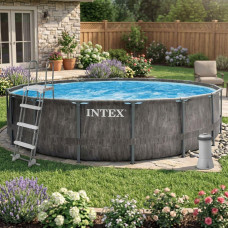 Каркасний басейн Intex 457x122 см круглий з картриджним фільтром 16,8 м³ з драбиною та тентом (26742)