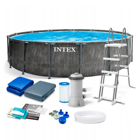 Каркасний басейн Intex 457x122 см круглий з картриджним фільтром 16,8 м³ з драбиною та тентом (26742)