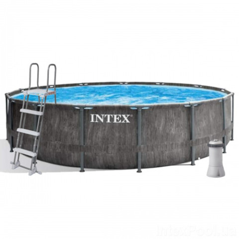 Каркасний басейн Intex 457x122 см круглий з картриджним фільтром 16,8 м³ з драбиною та тентом (26742)