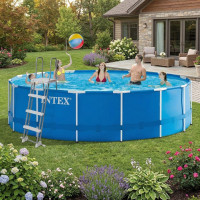 Каркасний басейн Intex 457x122 см круглий з картриджним фільтром 16,8 м³ з драбиною,тентом та підстилкою (28242)