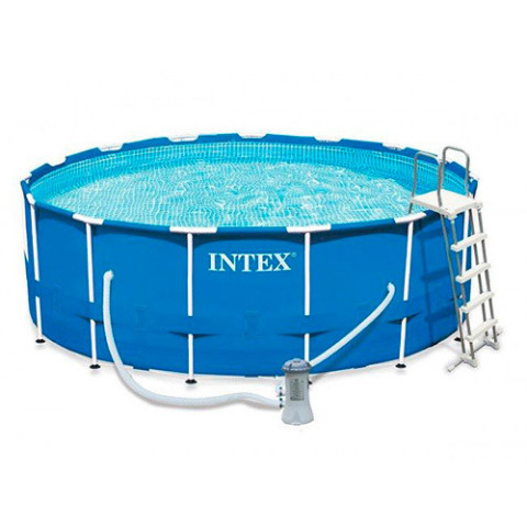 Каркасний басейн Intex 457x122 см круглий з картриджним фільтром 16,8 м³ з драбиною,тентом та підстилкою (28242)