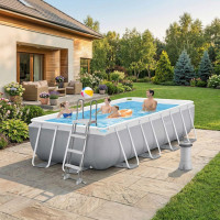 Каркасний басейн Intex 122x400x200 см прямокутний з картриджним фільтром 8,4 м³ зі сходами (26790)