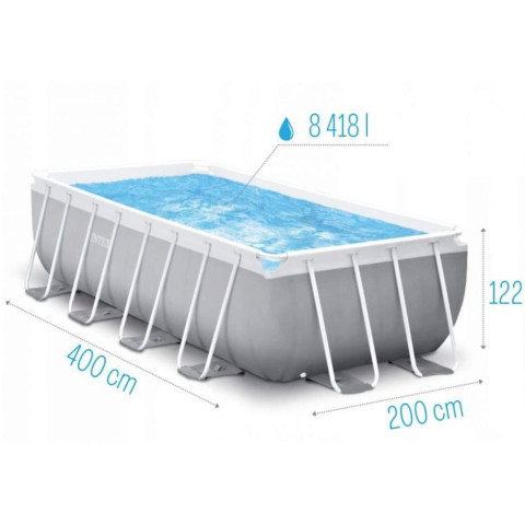 Каркасний басейн Intex 122x400x200 см прямокутний з картриджним фільтром 8,4 м³ зі сходами (26790)