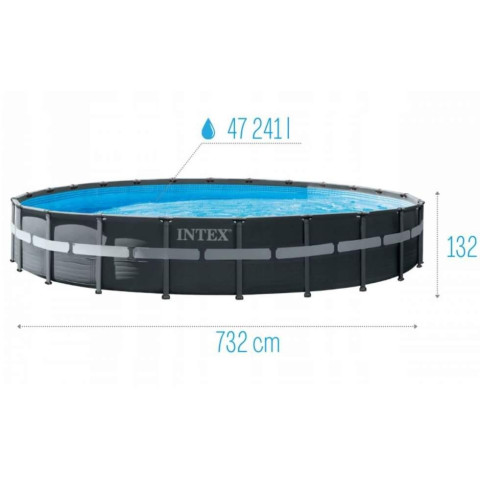 Каркасний басейн Intex 732x132 см круглий великий з піщаним фільтром 47,2 м³ з драбиною,тентом та підстилкою (26340)