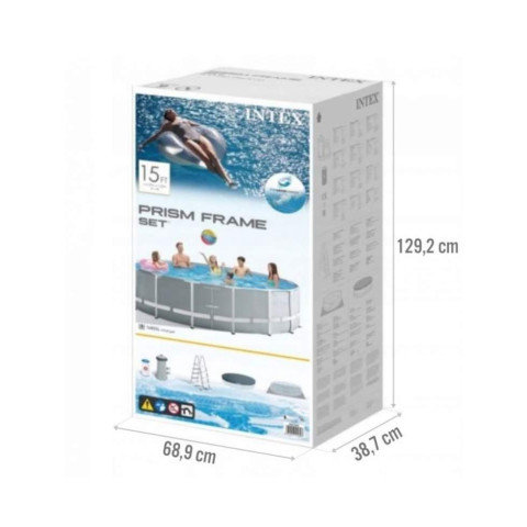 Каркасний басейн Intex 457x122 см круглий з картриджним фільтром 16,8 м³ з драбиною та тентом (26726)