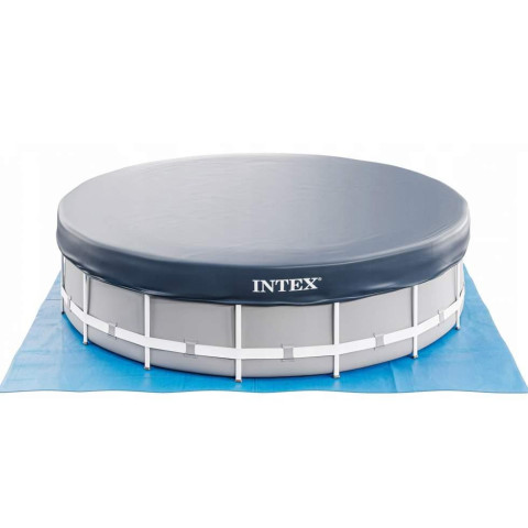 Каркасний басейн Intex 610x132 см круглий великий з картриджним фільтром 32,7 м³ з драбиною,тентом та підстилкою (26756)