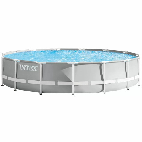 Каркасний басейн Intex 457x107 см круглий з картриджним фільтром 14,6 м³ зі сходами, тентом та підкладкою (26724)
