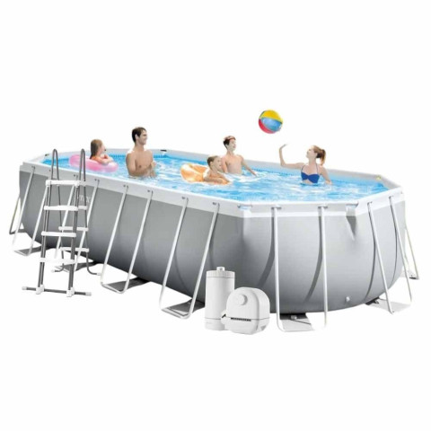 Каркасний басейн Intex 610x305x122 см овальний великий з картриджним фільтром 18,2 м³ з драбиною,тентом та підстилкою (26798)